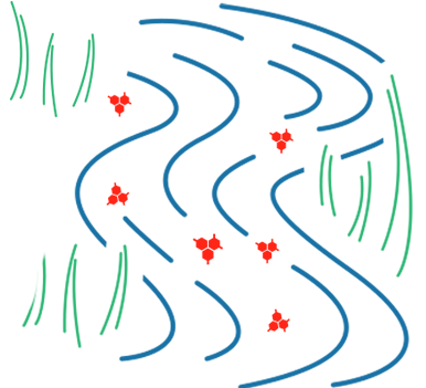 Illustration of chemicals flowing through waterways.