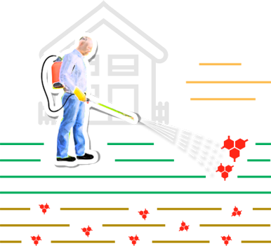 Man spraying chemicals on lawn illustration